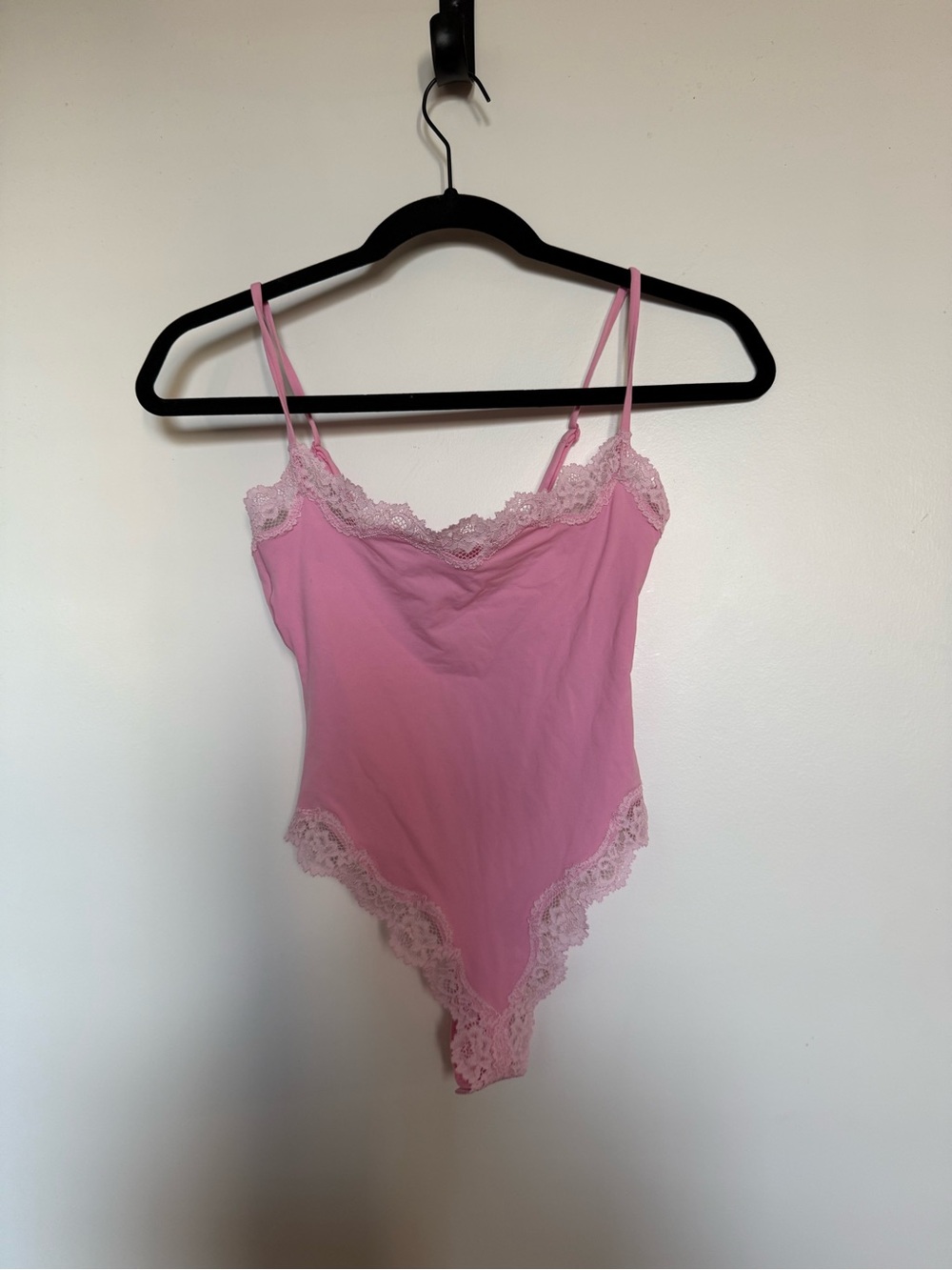 SKIMS Pink Lace-Trim Camisole Bodysuit